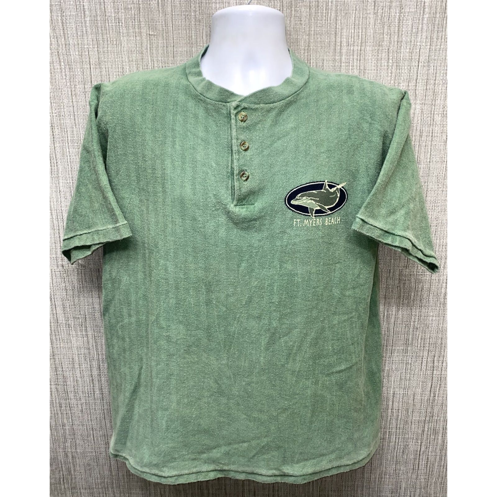 Vintage Guava Beach Mens Henley Style T-Shirt FT MYERS BEACH Green M Shirt Short Sleeve Casual Size US M / EU 48-50 / 2 - 2 Thumbnail
