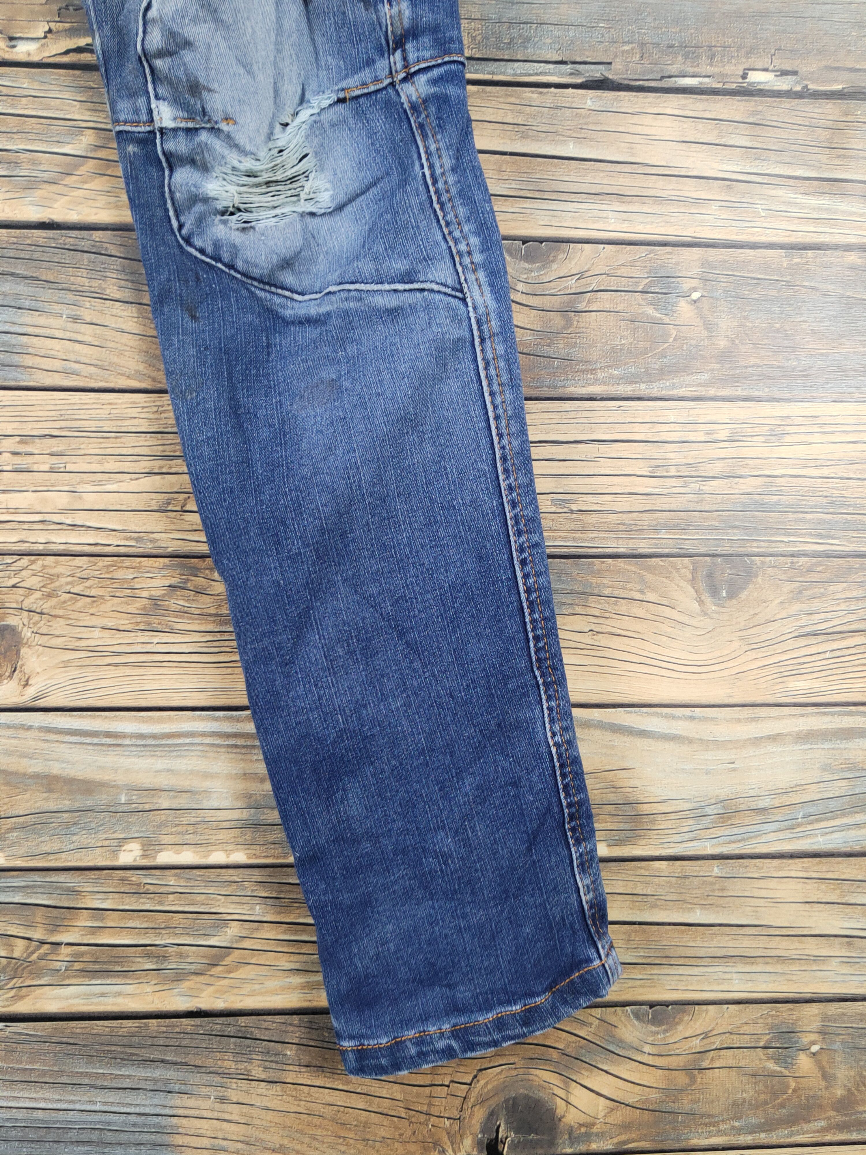 Japanese Brand I'z Frontier Dark Blue Distressed Ripped cargo Jeans #W1968 Size US 31 - 7 Thumbnail