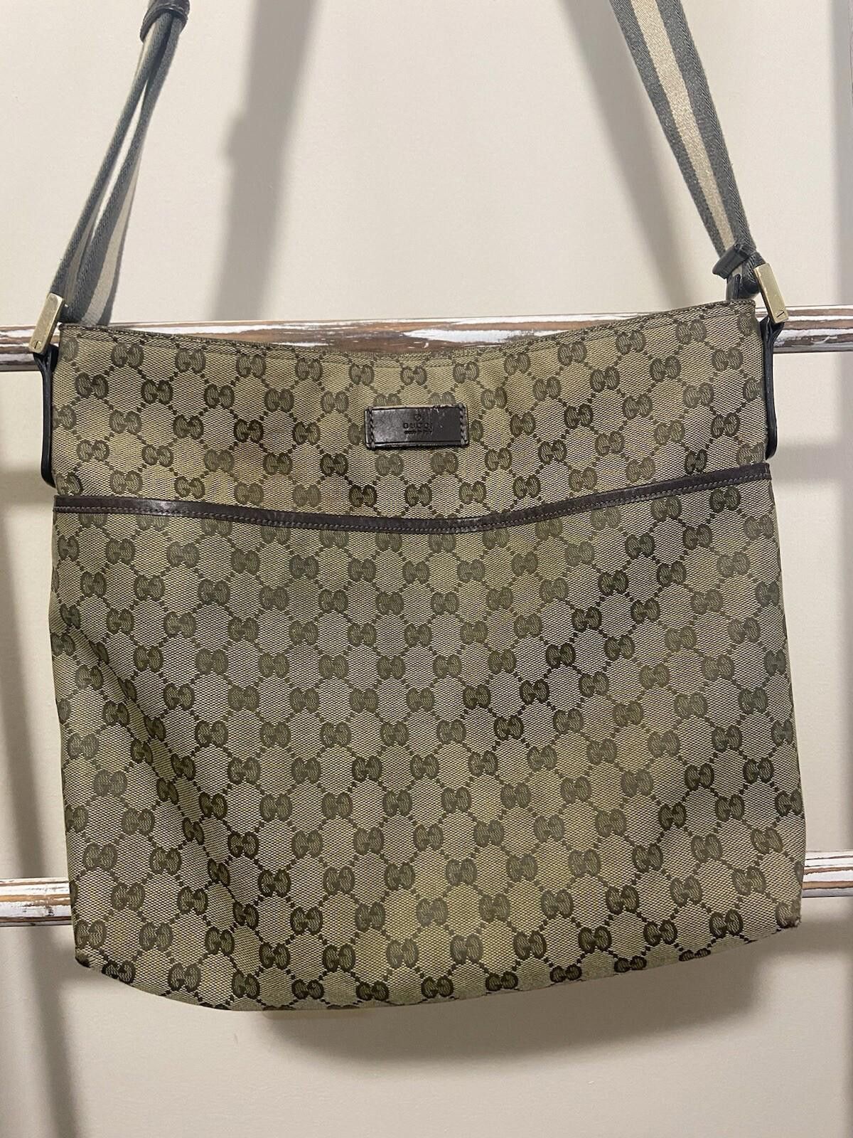 Gucci Sherry Web Canvas Crossbody Messenger Shoulder Bag in Beige, Women's