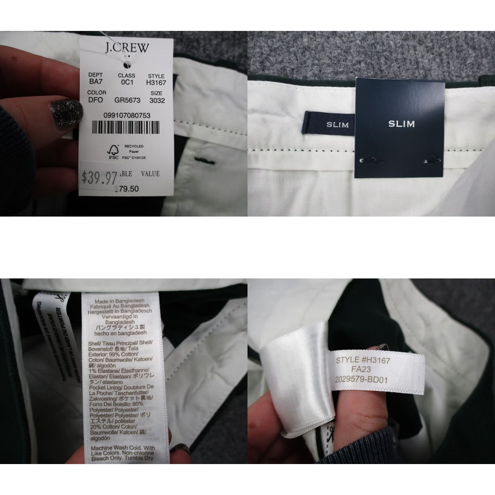 J.Crew J.CREW Pants Mens 30 X 32 Green Chino Slim Straight Holiday Winter 90s Mens Size US 32 / EU 48 - 8 Thumbnail