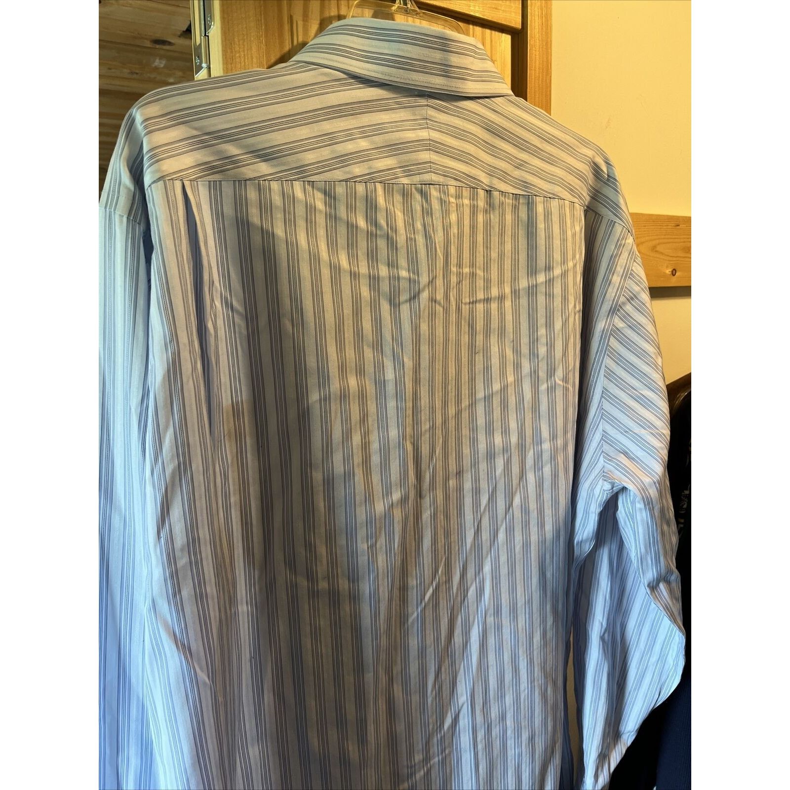 Nordstrom Nordstrom Mens 17 35 Grey Striped LS Smart Care Cotton Shirt Size US XL / EU 56 / 4 - 12 Thumbnail