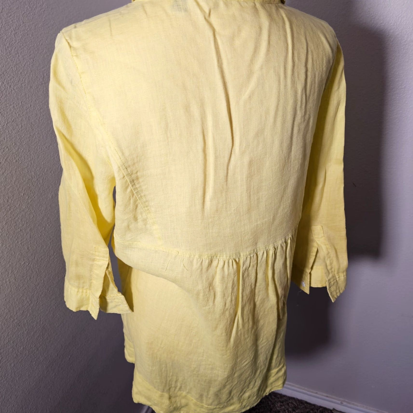 Vintage WOMENS Investments Linen Button-Up Shirt 3/4 Sleeve Yellow M Breathable Beach Size M / US 6-8 / IT 42-44 - 3 Thumbnail