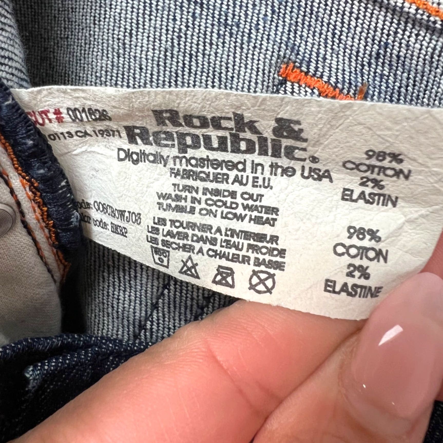 Vintage Rock & Republic Jeans Skinny Denim Distressed Dark Wash 28 Womens Regular Inseam 36" Blue Cotton Blend Pants Ladies Mens Girls Size 28" / US 6 / IT 42 - 5 Thumbnail