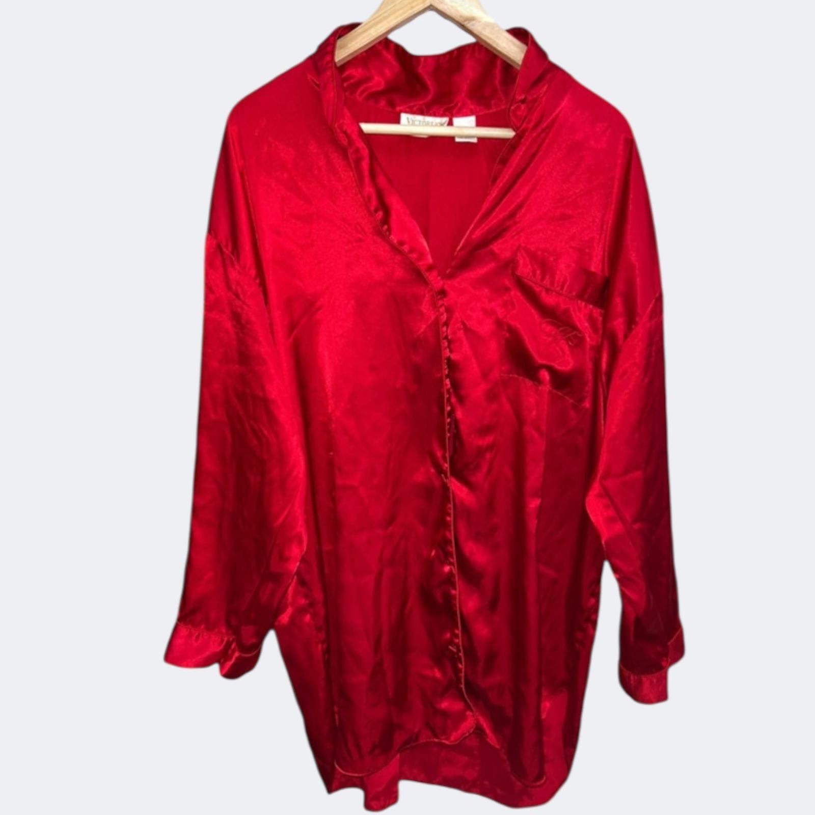 Other Victorias Secret Red Satin Sleep Button Down Nightgown Large Size ONE SIZE - 4 Thumbnail