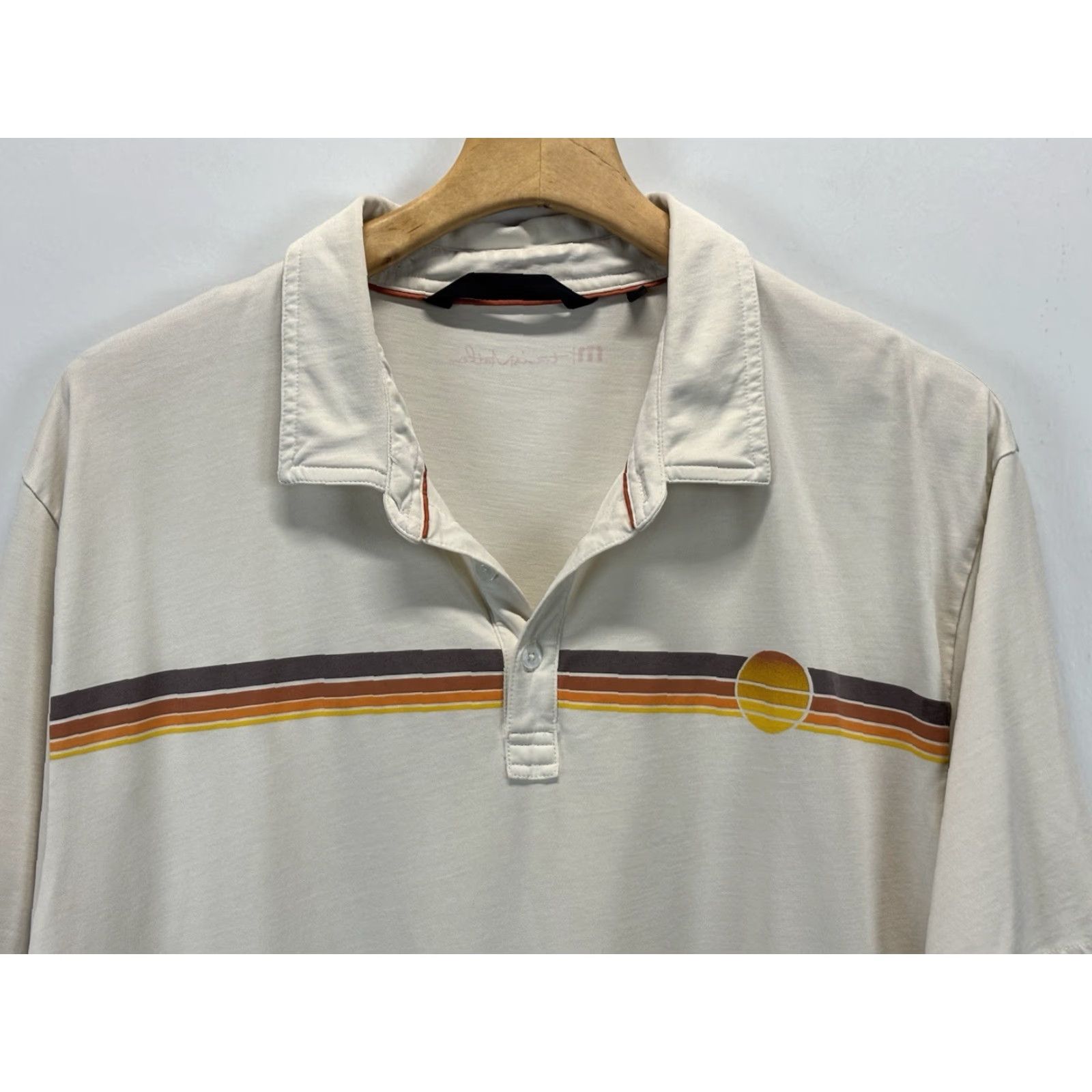 TravisMathew Travis Mathew Golf Polo Shirt 2XL Beige Stripes Cotton Blend Mens Size US XXL / EU 58 / 5 - 2 Thumbnail
