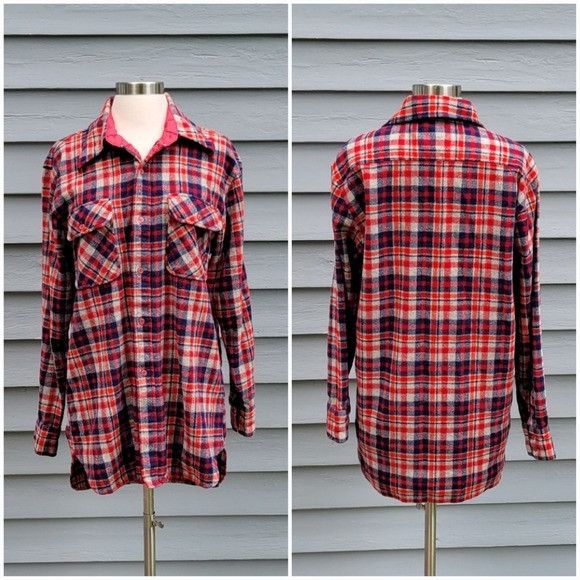 Vintage Vintage 60s J. C. Penny Wool Board Shirt Red Navy Blue and G Size US L / EU 52-54 / 3 - 1 Thumbnail