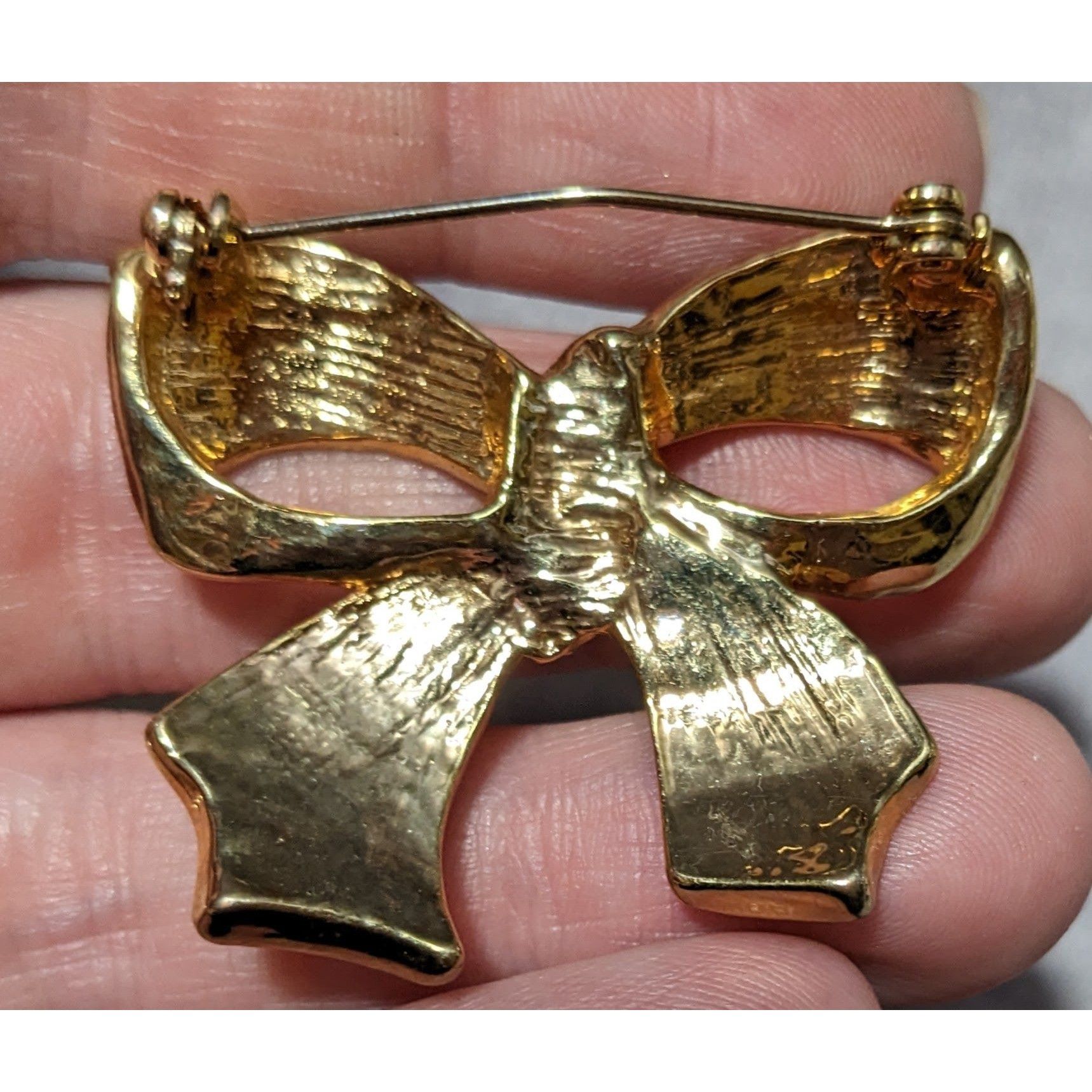Other Vintage Orange And Gold Enamel Rhinestone Bow Brooch Size ONE SIZE - 3 Thumbnail