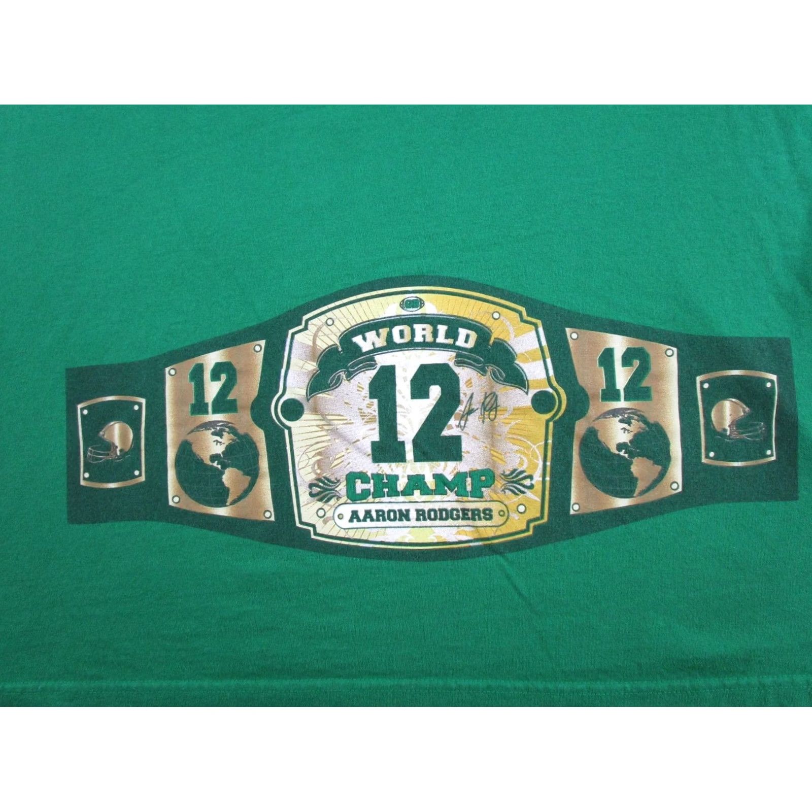 Vintage VTG Y2K Aaron Rodgers World Championship Champ Belt 2 Sided Tee 2XL Green Alstyle T-Shirt Mens Size ONE SIZE - 2 Thumbnail