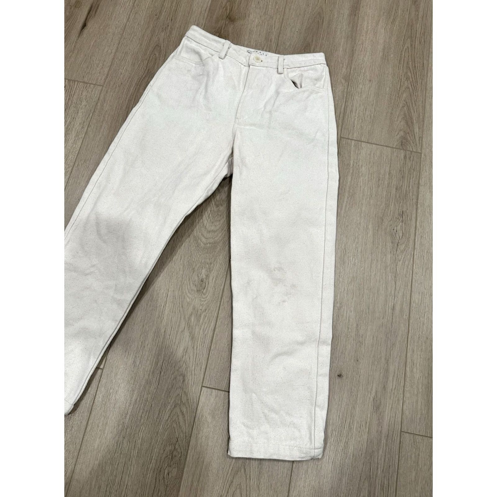Ulla Johnson Diamond Leah Birds Eye Weave Trouser Chino Pants Women Ivory Cotton Canvas Size 6 Pockets USA Regular Straight Vintage: No Size 28" / US 6 / IT 42 - 2 Thumbnail