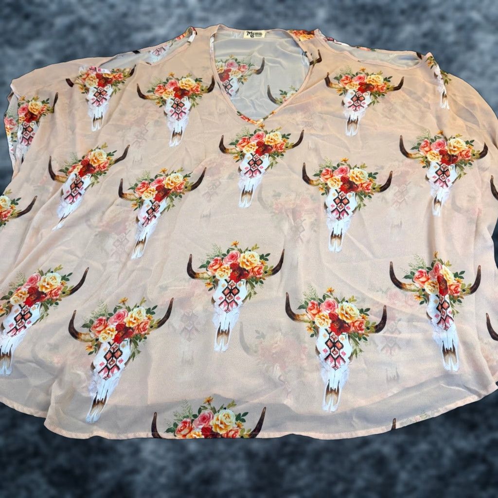 Show Me Your MuMu Show Me Your MuMu Blouse Shirt Women M Blush Floral Steer Skull Cold Shoulder Kaftan Top Size M / US 6-8 / IT 42-44 - 1 Thumbnail