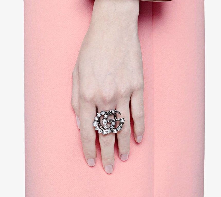 Gucci Gucci Mamont Crystal GG Doubling Ring Size ONE SIZE - 3 Thumbnail