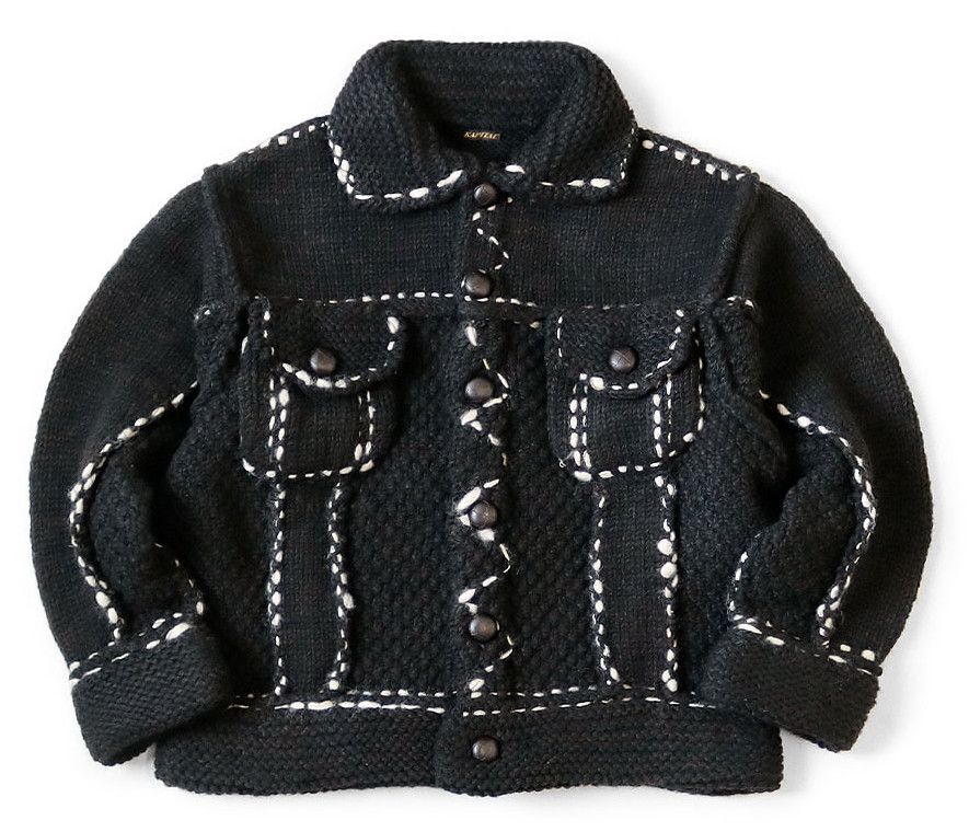 Kapital KAPITAL wool knit cowichan Jacket hand-knitted black new Size US XL / EU 56 / 4 - 1 Thumbnail