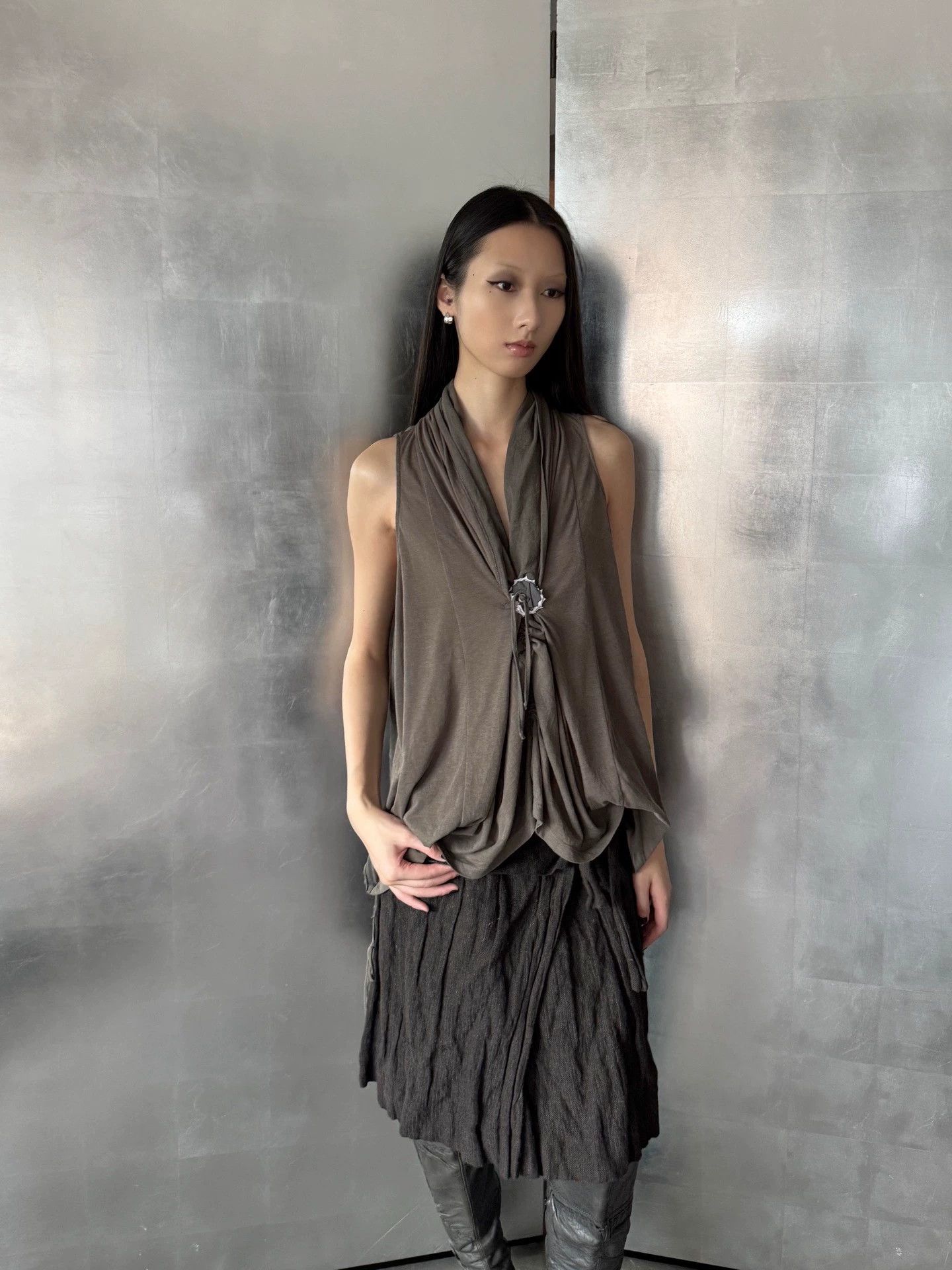 Marithe + Francois Girbaud MF Girbaud Pleated V-Neck Stretch Tank w/Drawstring 40 Size S / US 4 / IT 40 - 1 Thumbnail