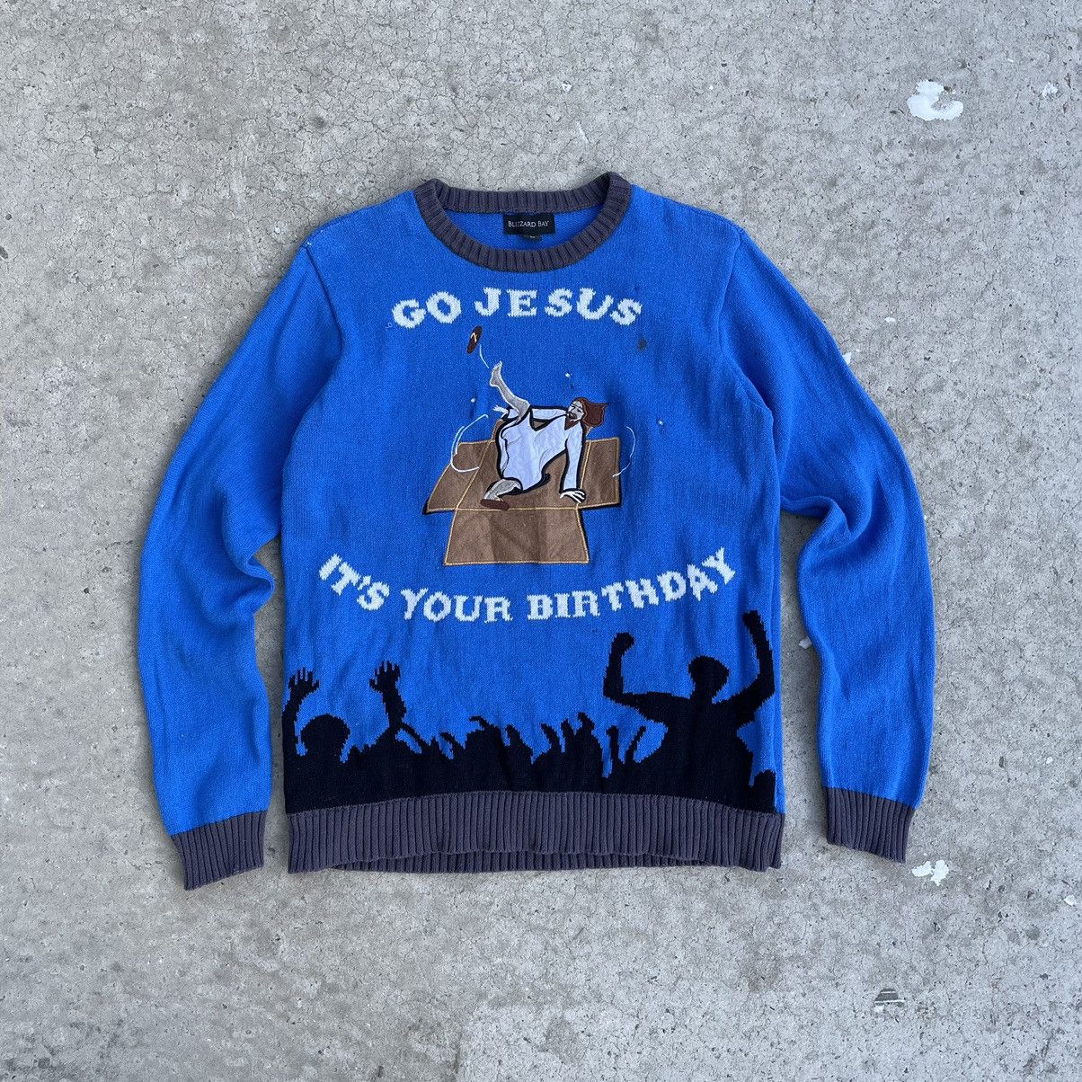 Japanese Brand × Vintage Vintage Knit Sweater Go Jesus It’s Your Birthday Logo Y2K Size US M / EU 48-50 / 2 - 1 Thumbnail