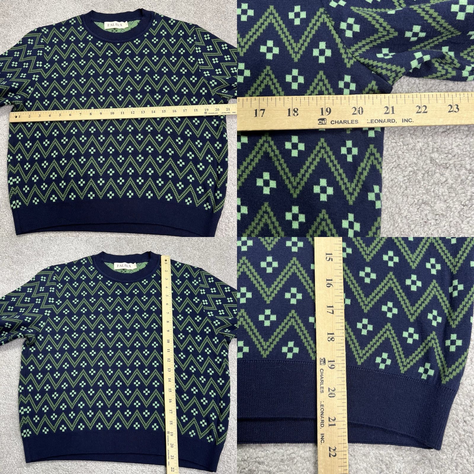 Vintage VINTAGE Palava Sweater Women’s Large Green Blue Knit Geometric Pullover Cotton Organic Size L / US 10 / IT 46 - 8 Thumbnail