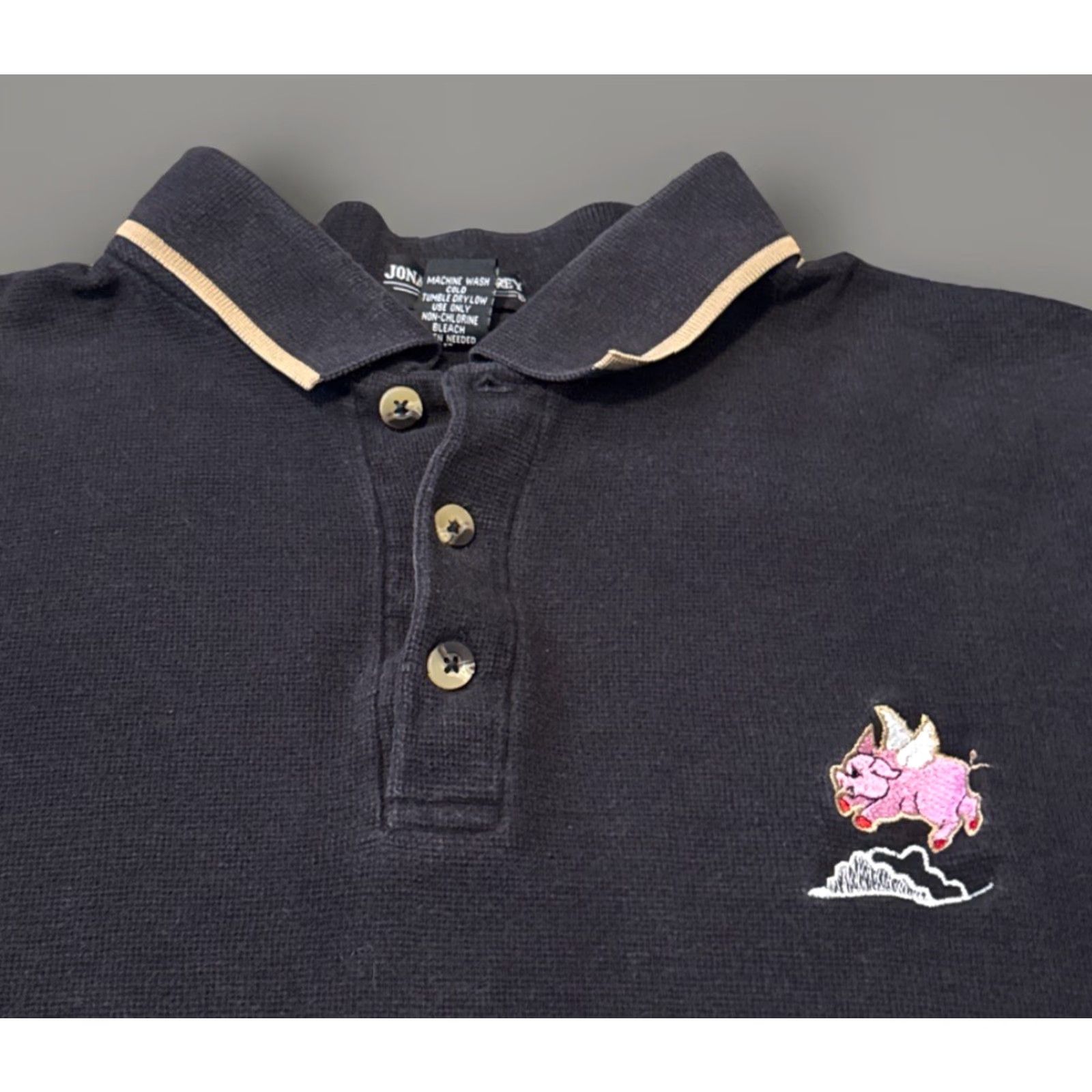 Vintage VINTAGE 90s Pigs Fly Jonathan Corey Golf Polo Shirt Large Mens Black Embroidered Funny Polo Size US L / EU 52-54 / 3 - 2 Thumbnail
