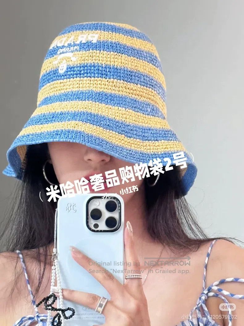 Prada Prada Size S Blue striped straw-knitted fisherman's hat Size ONE SIZE - 8 Thumbnail