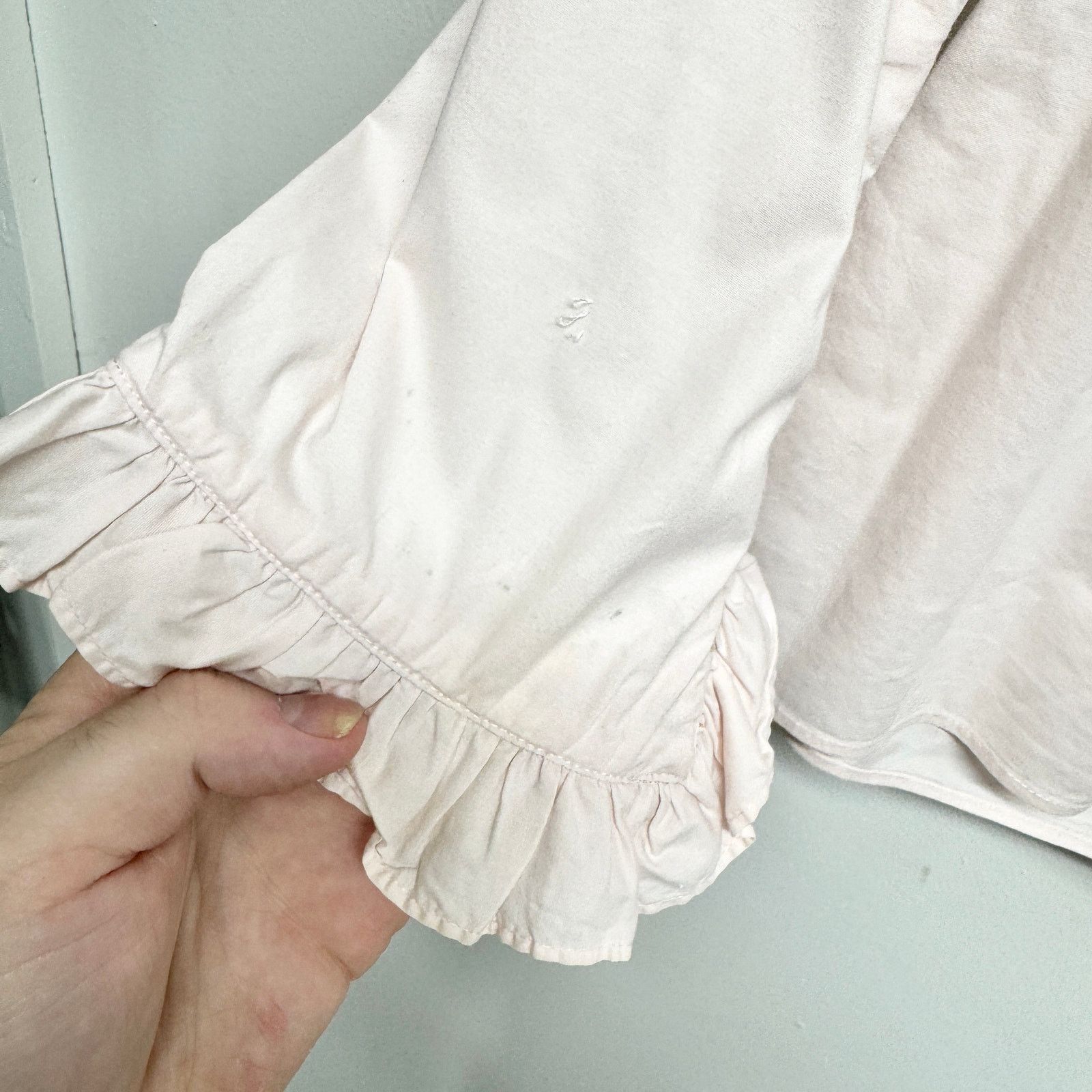 Tory Burch Tory Burch Light Pink Ruffled Long Sleeve V Neck Blouse Sz 4 Size S / US 4 / IT 40 - 2 Thumbnail