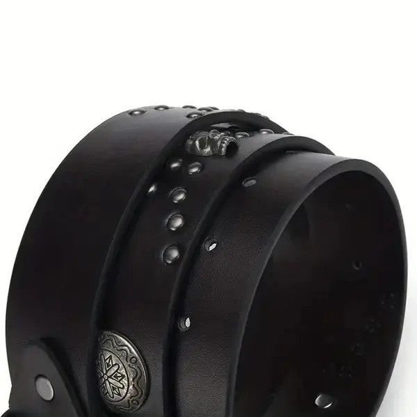 Leather × Vintage Punk Inlaid Skull Black Belt Size ONE SIZE - 4 Thumbnail