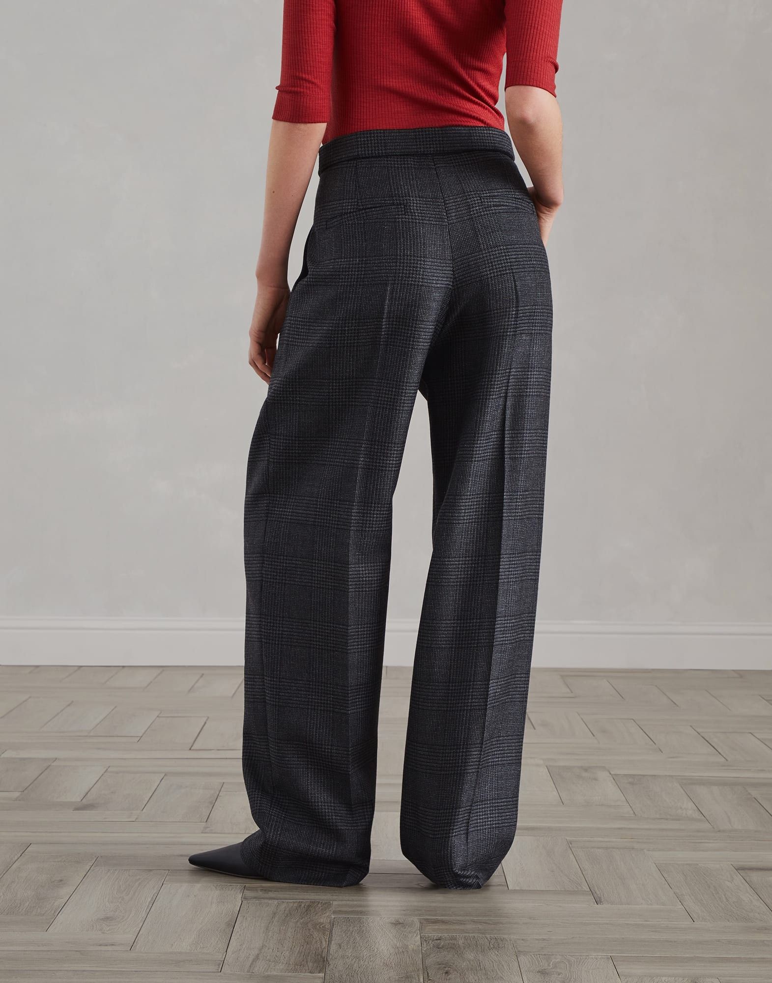 Brunello Cucinelli o1la1rc1a0326 Prince of Wales Relaxed Tailored Trousers Grey Size 26" / US 2 / IT 38 - 2 Thumbnail