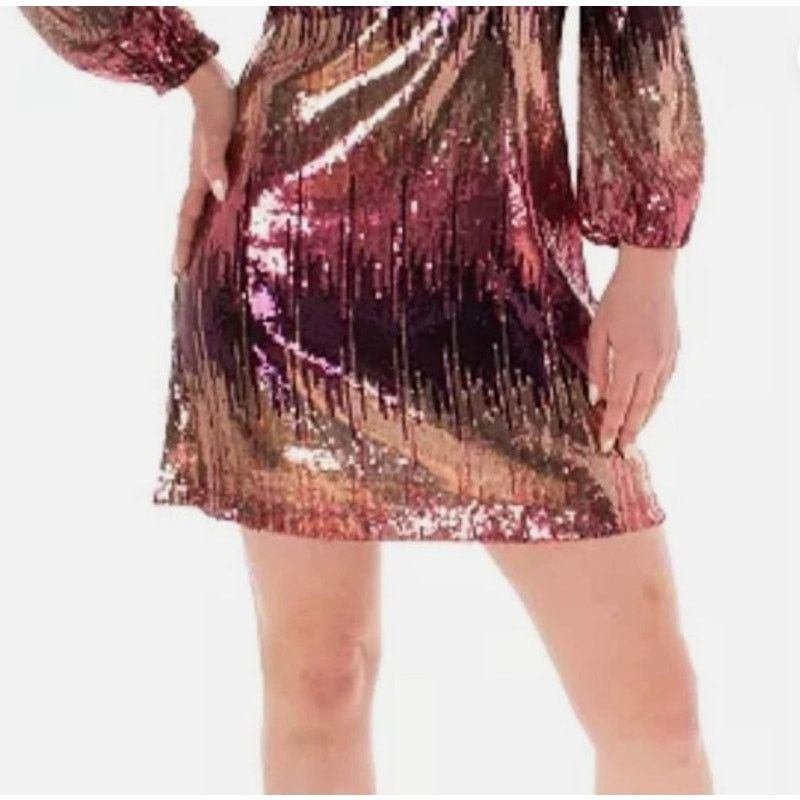 Other Maison Tara Pink & Tan Sequin LS Party Dress - Size 14 Size XL / US 12-14 / IT 48-50 - 10 Thumbnail