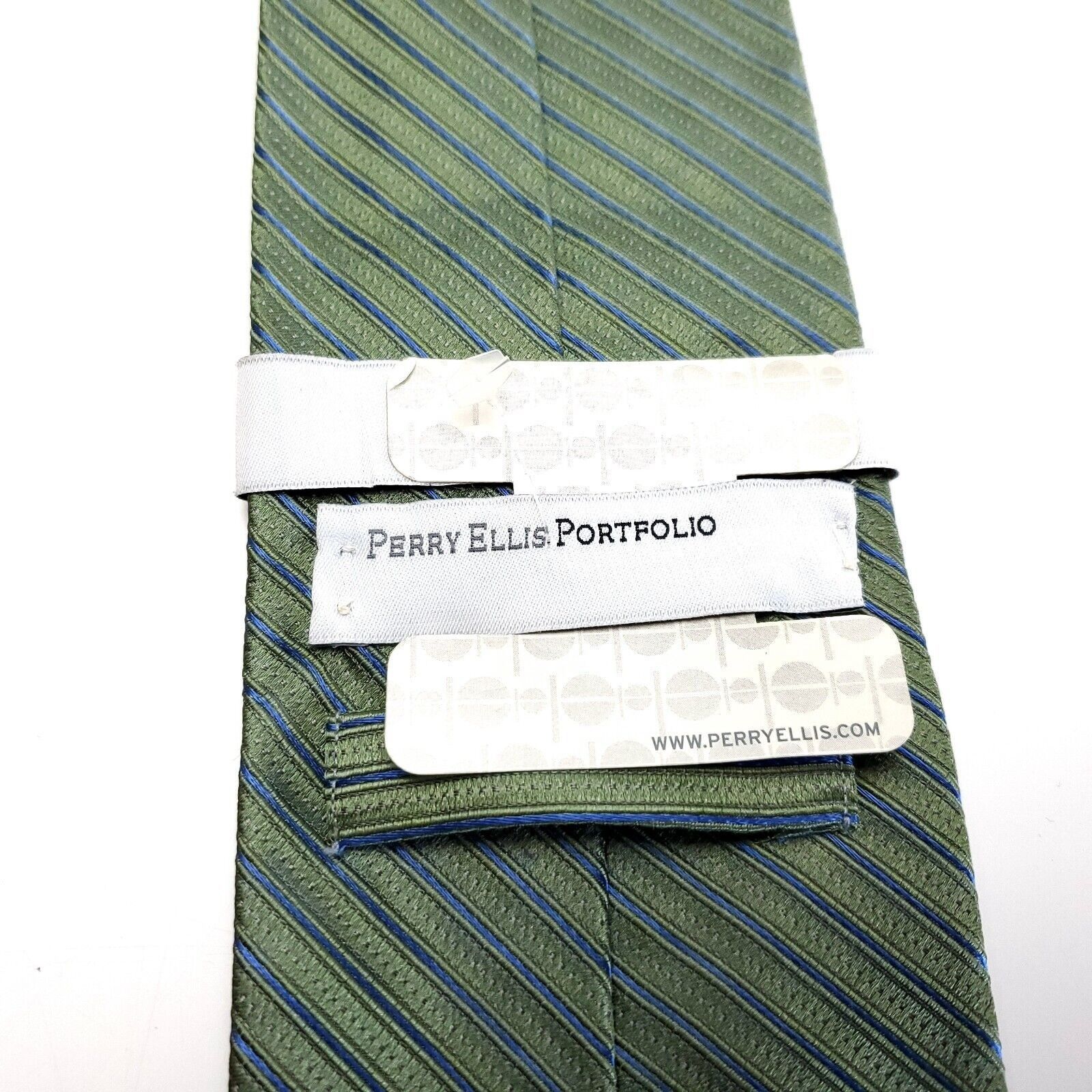 Perry Ellis Perry Ellis Portfolio Blue Green Striped Woven Short Silk Ti Size ONE SIZE - 3 Thumbnail