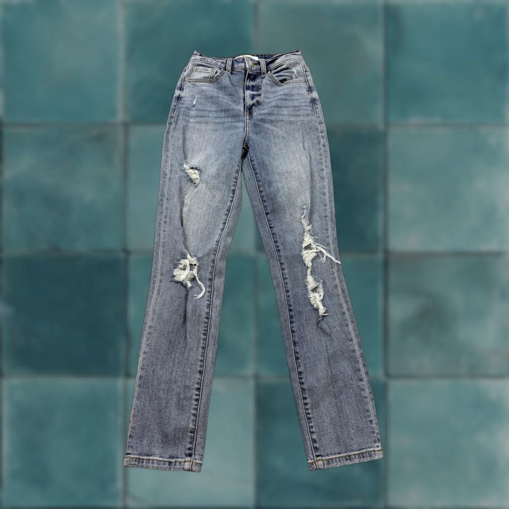 Vintage Willow & Root Jeans Womens 24 Blue Distressed Mom High Rise Denim Stretch Casual Everyday Wear Size 42" / US 20 - 1 Thumbnail