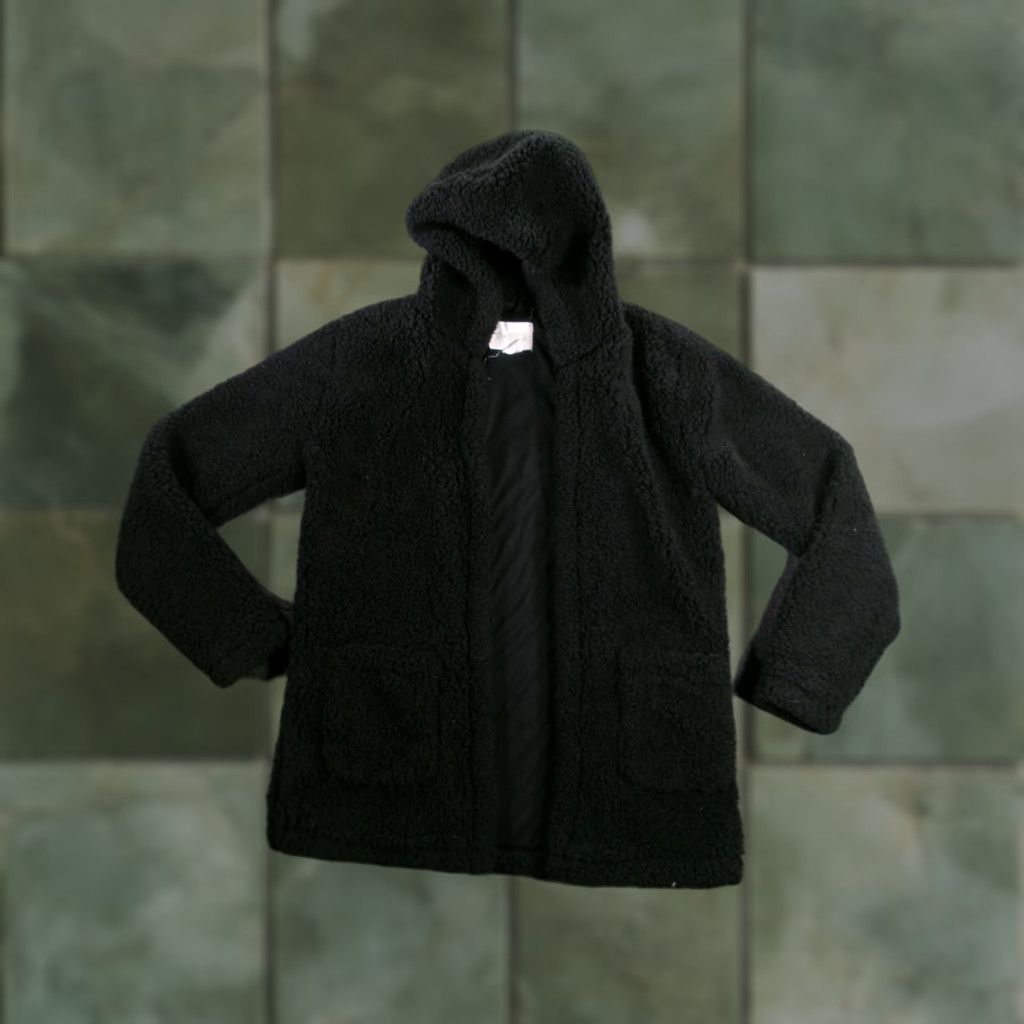 Vintage Sky Sparrow Cardigan Women Medium Black Hooded Open Front Sherpa Fleece Cozy Size M / US 6-8 / IT 42-44 - 1 Thumbnail