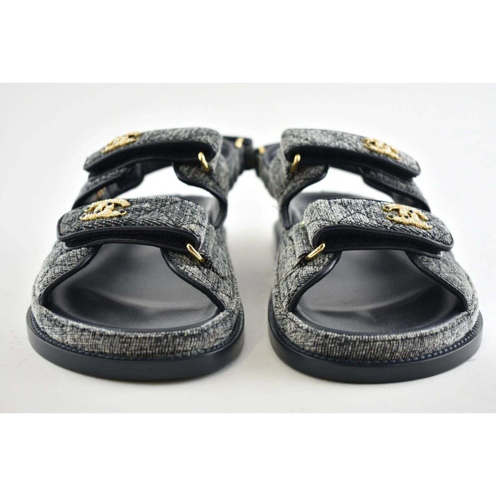Chanel Chanel 21A Gray Velvet Denim CC Logo Mule Slide Strap Size US 8 / IT 38 - 7 Thumbnail