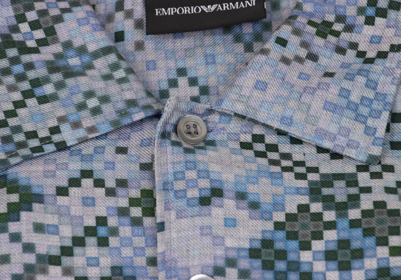 Emporio Armani Mosaic Print Rayon Shirt in Light Blue and Dark Green Size US XS / EU 42 / 0 - 4 Thumbnail