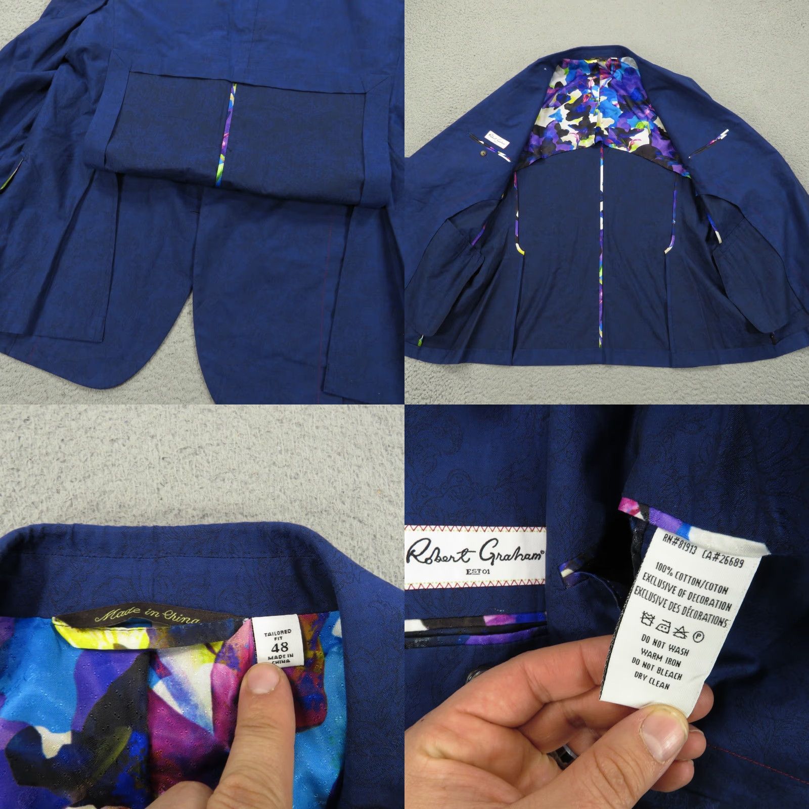 Robert Graham Robert Graham Blazer Jacket 46R Unstructured Floral Baroque Jacquard Sport Coat Jacket Mens Slim Blue 46 Regular Notch Lapel Size 46R - 8 Thumbnail