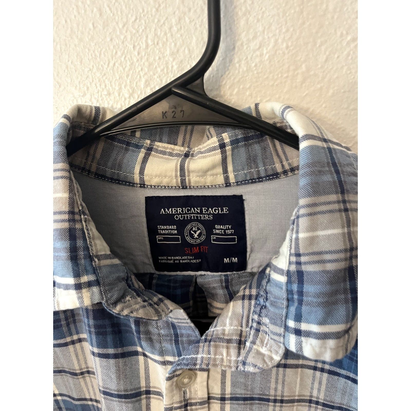 American Eagle Outfitters American Eagle Outfitters Shirt Men Medium Slim Fit Button-Up Blue Plaid Cotton Size US M / EU 48-50 / 2 - 2 Thumbnail
