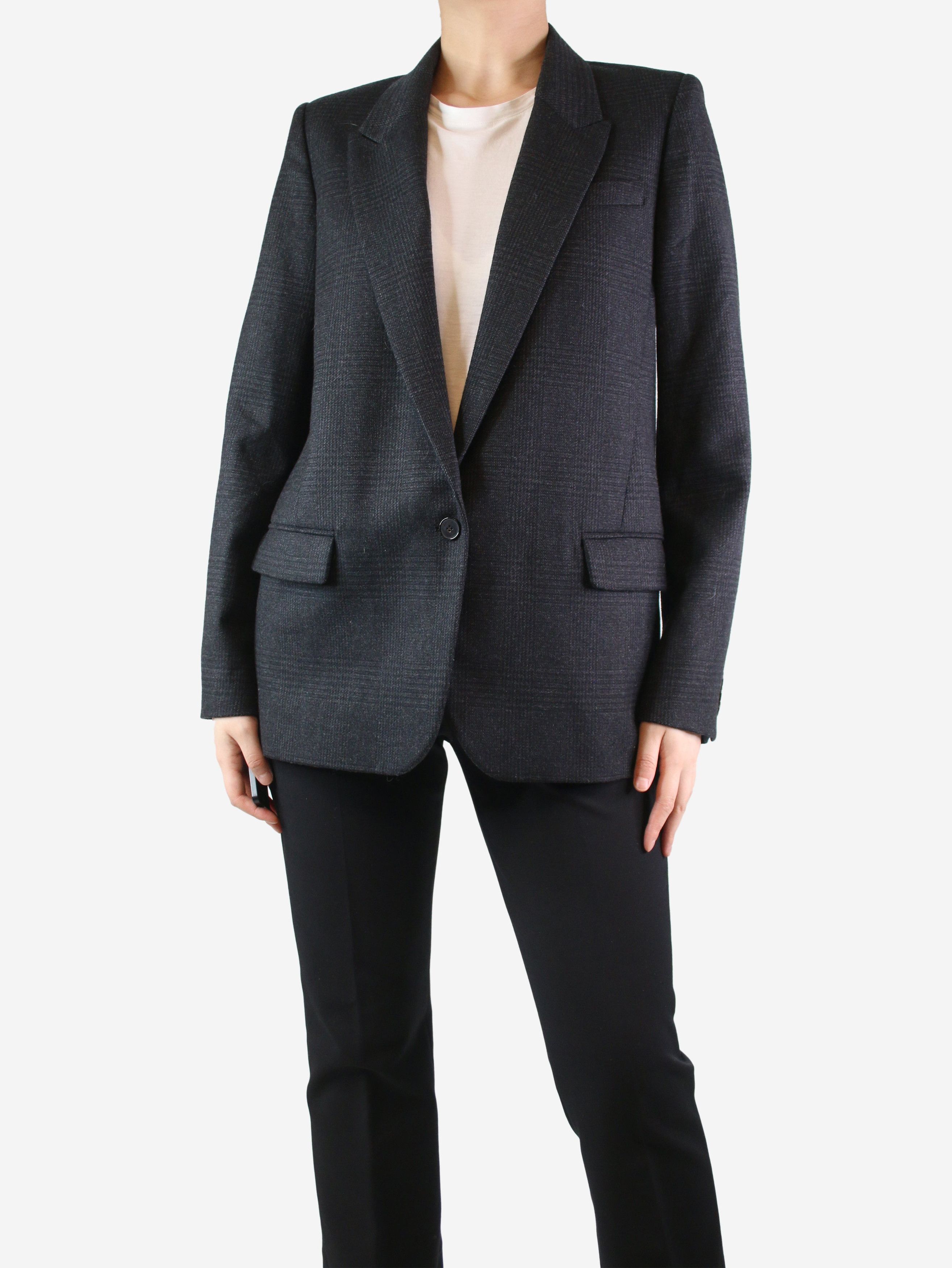 Dark grey tonal checkered blazer - size UK 12