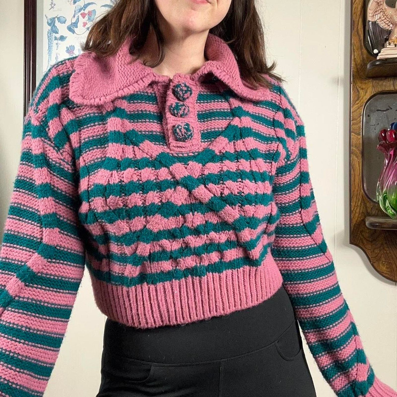 Zara Cute y2k inspired zara funky striped collared sweater Size M / US 6-8 / IT 42-44 - 2 Thumbnail