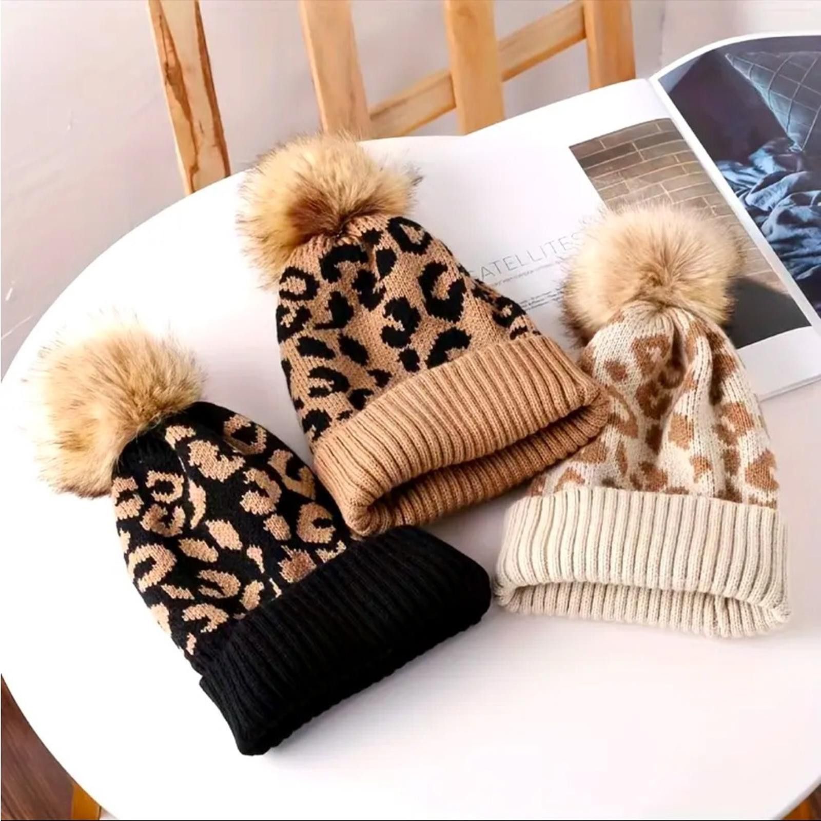 Designer Leopard Beanie Pom Pom Hat NWT Size ONE SIZE - 4 Thumbnail