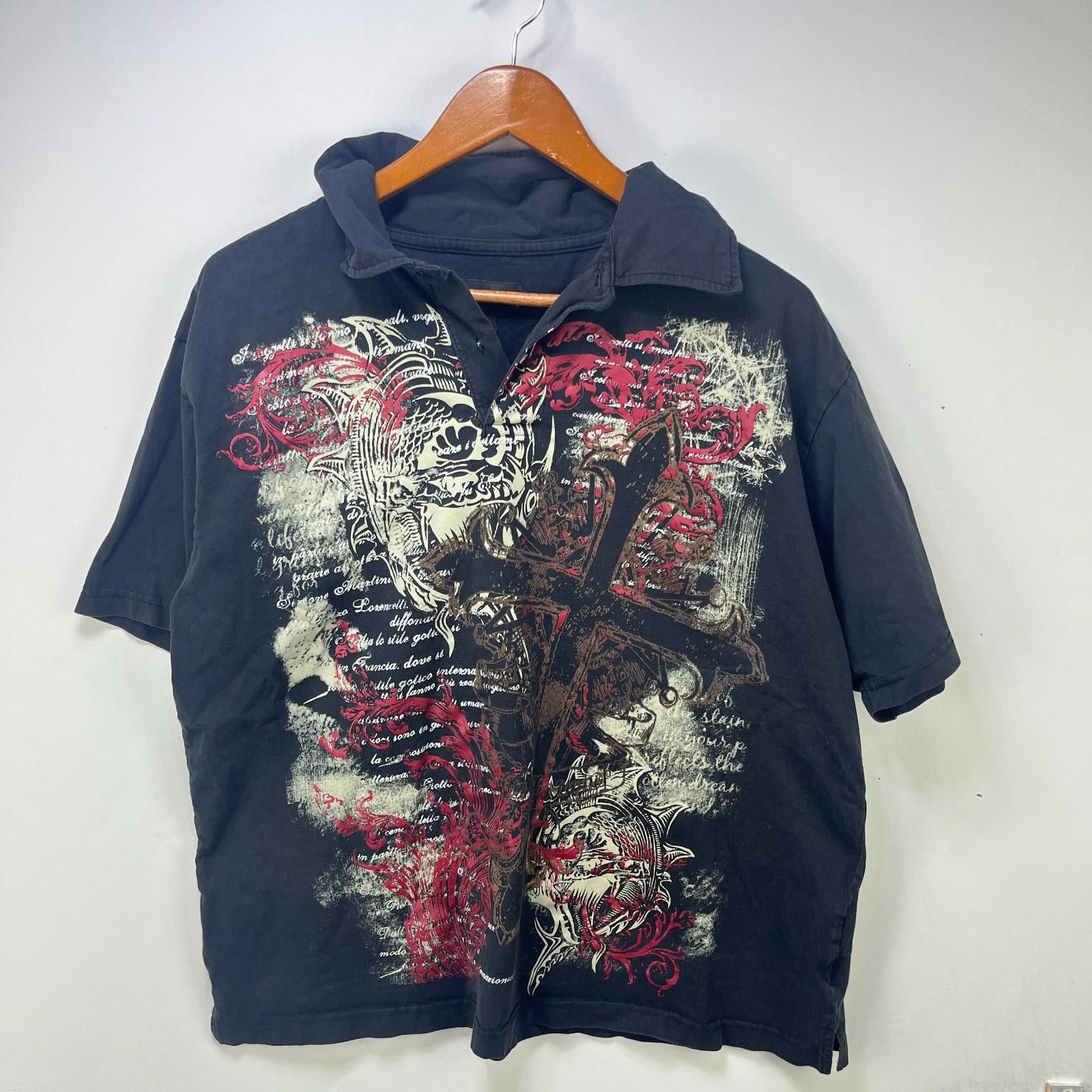 Vintage Vintage Y2K Affliction Style Cross AOP Graphic Shirt XL Size US XL / EU 56 / 4 - 1 Thumbnail