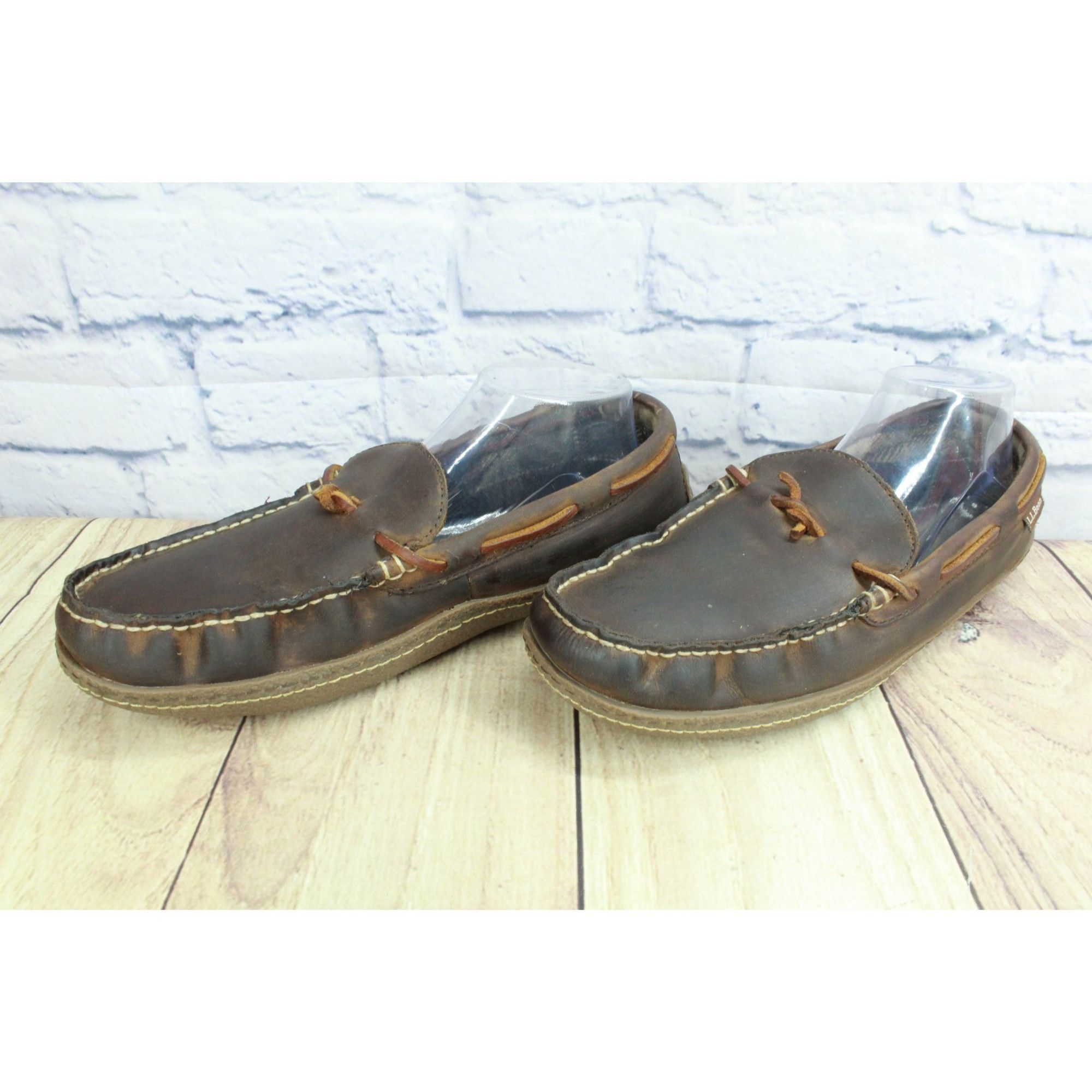L.L. Bean LL Bean Men's Brown Leather Handsewn Flannel Lined Slippers Size US 10 / EU 43 - 2 Thumbnail
