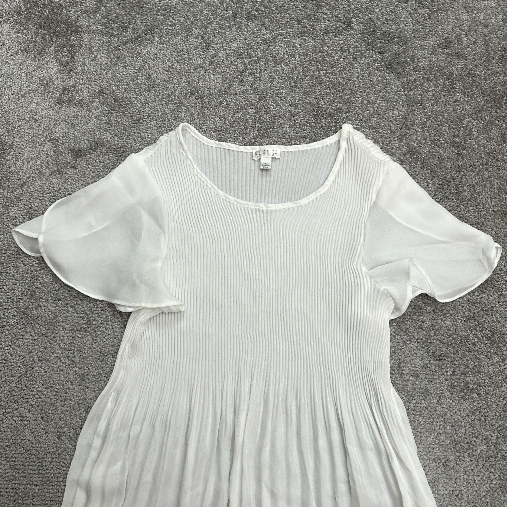 Vintage Spense White A-Line Dress Womens M Knee Length Tulip Sleeve Pleated (Lightweight) Polyester Solid Short Sleeve Size 32" / US 10 / IT 46 - 3 Thumbnail