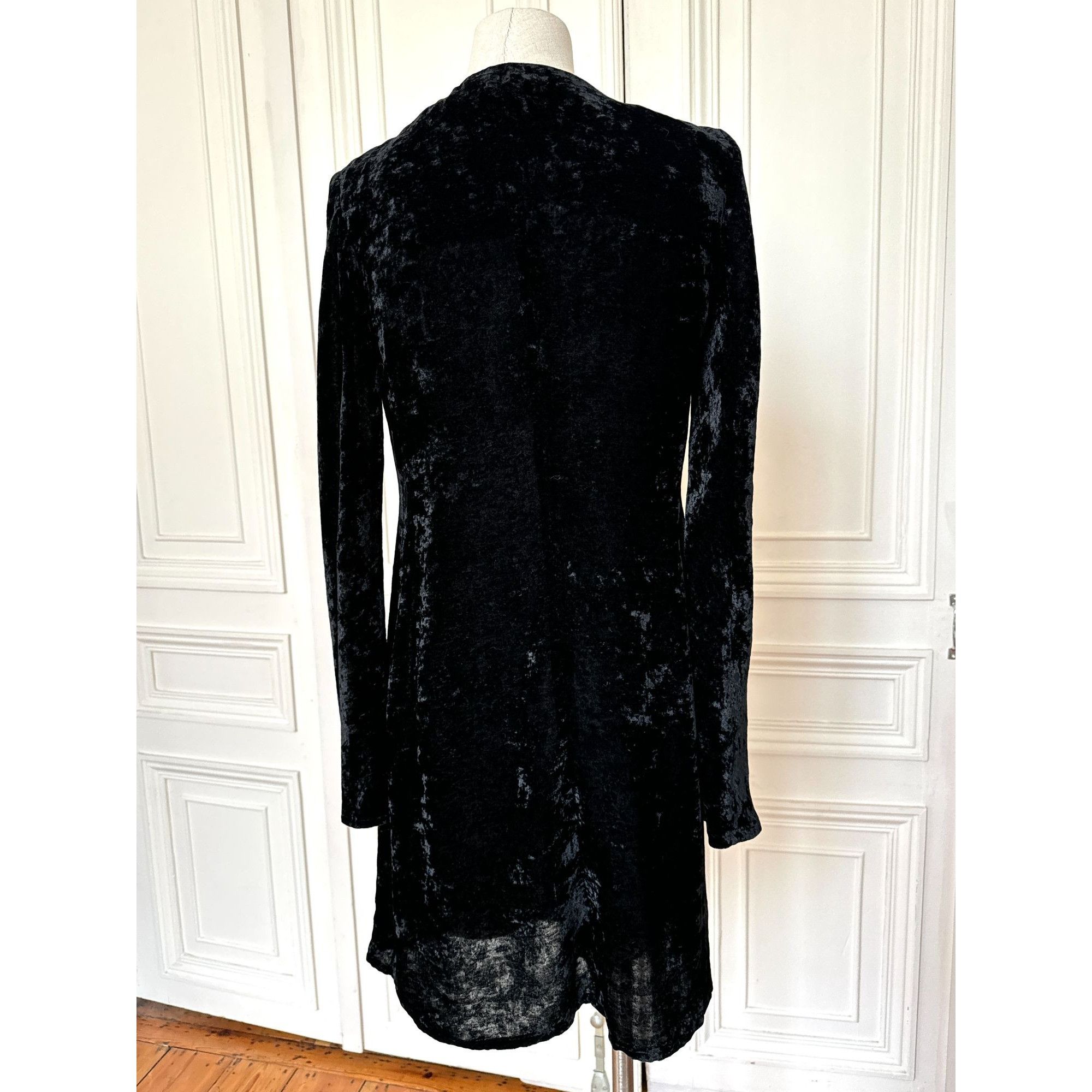 Jil Sander 1990s Black Velvet Longsleeve Wrap Dress Size XS / US 0-2 / IT 36-38 - 6 Thumbnail