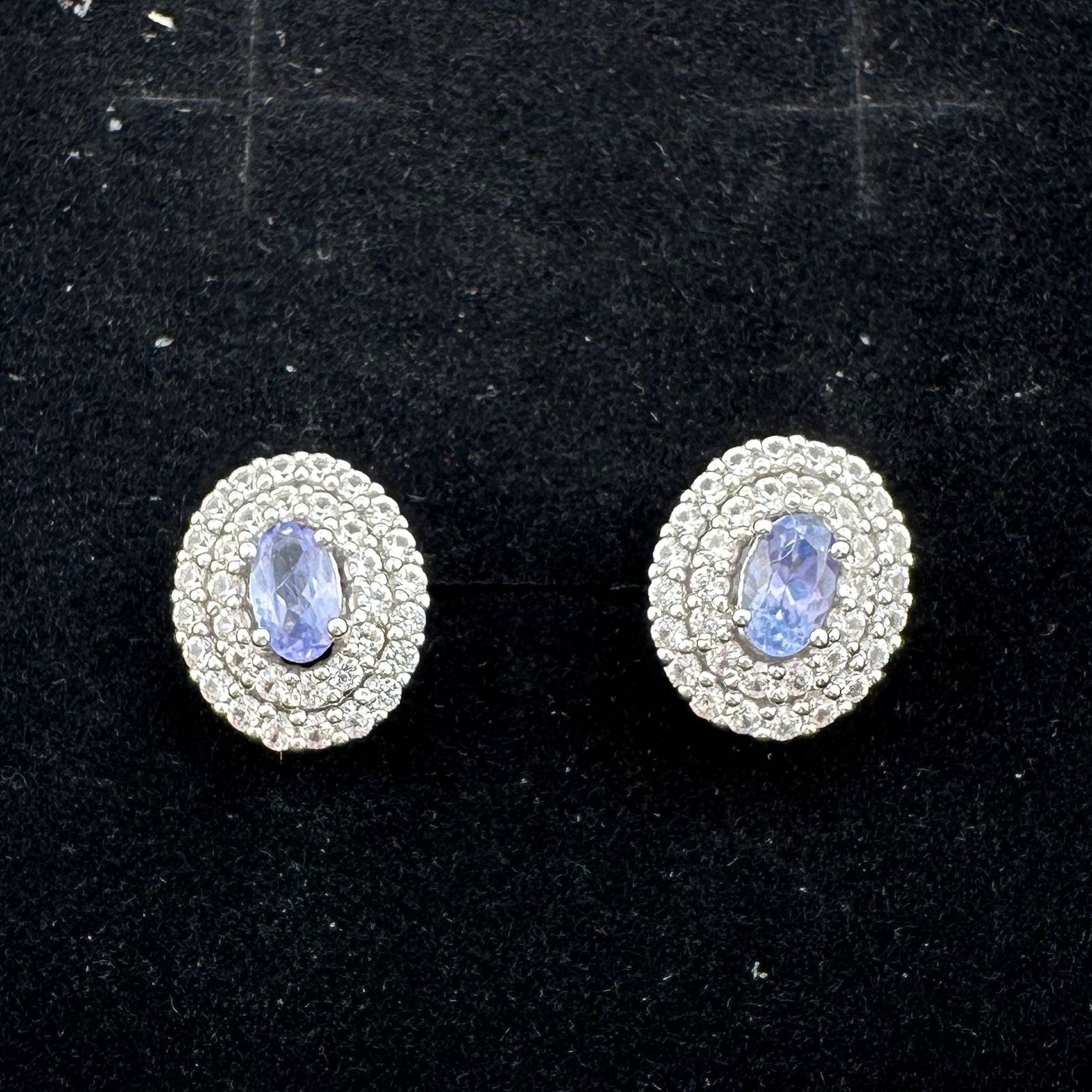 Other Beautiful Lab Created Tanzanite Halo Stud Earrings Size ONE SIZE - 1 Thumbnail