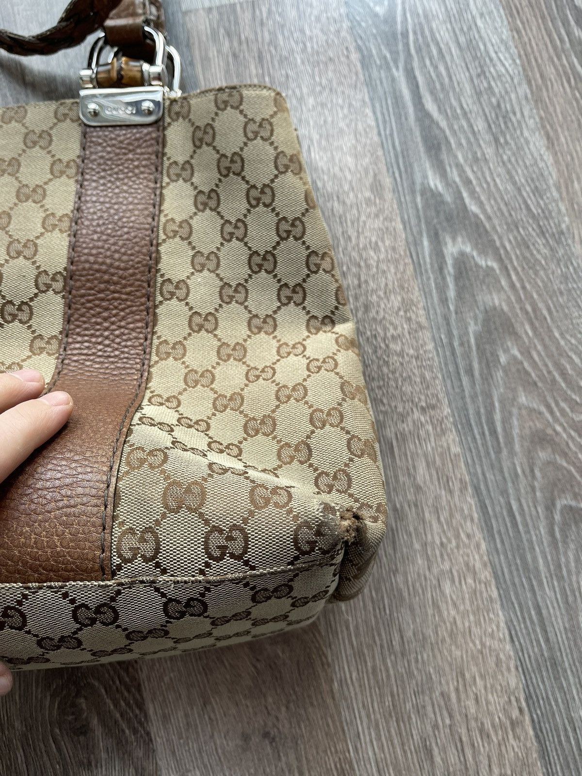 Gucci ❤️Gucci Brown Canvas vintage monogram leather bag women Size ONE SIZE - 8 Thumbnail