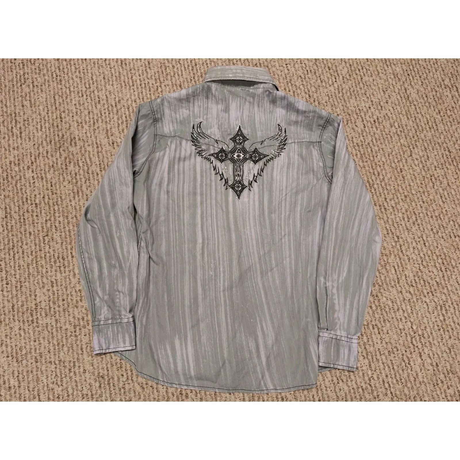 Vintage COWGIRL HARDWARE Western Shirt Gray Cross Embroidery Pearl Snap M Size M / US 6-8 / IT 42-44 - 3 Thumbnail