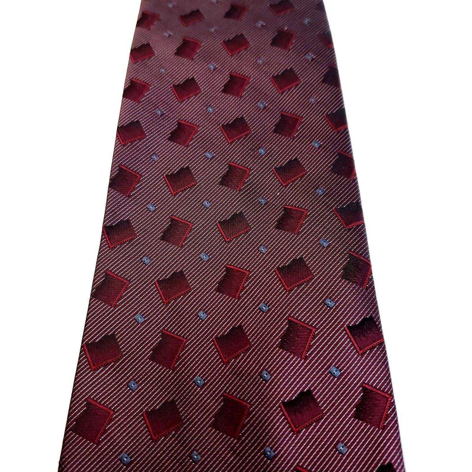 Designer Kai Long Hand Made Red Purple Geometric Woven Short Silk Tie Size ONE SIZE - 3 Thumbnail
