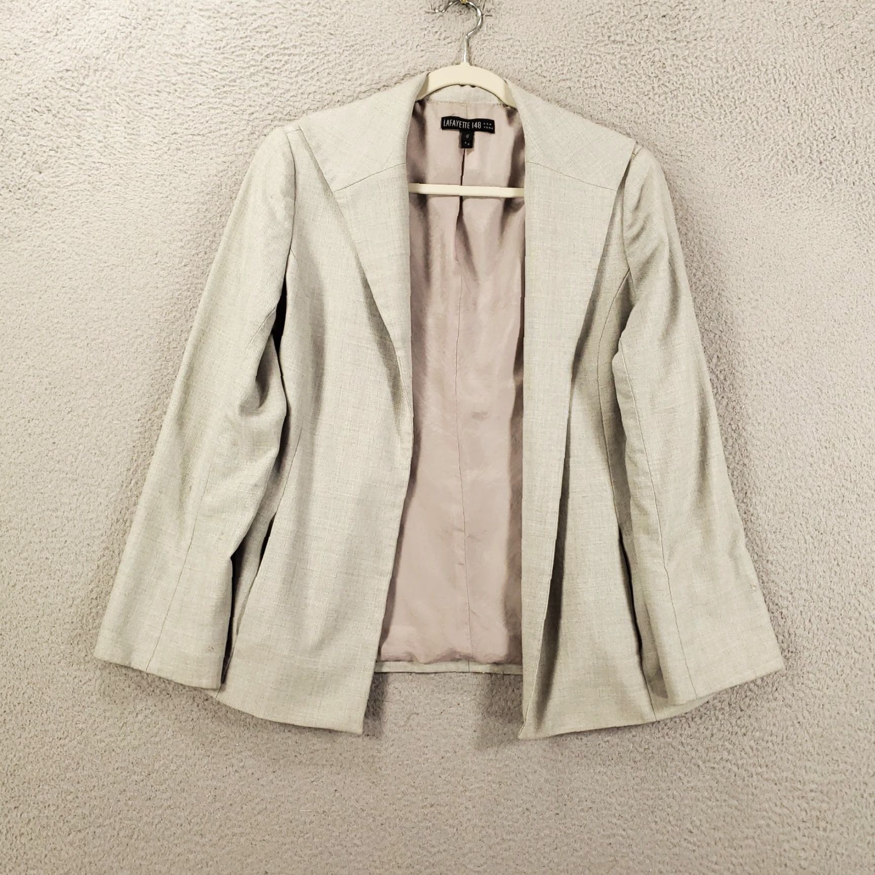 Vintage VINTAGE Lafayette 148 Blazer Jacket Womens 8 Gray Wool Silk Blend Classic Open Front Pockets Size M / US 6-8 / IT 42-44 - 2 Thumbnail