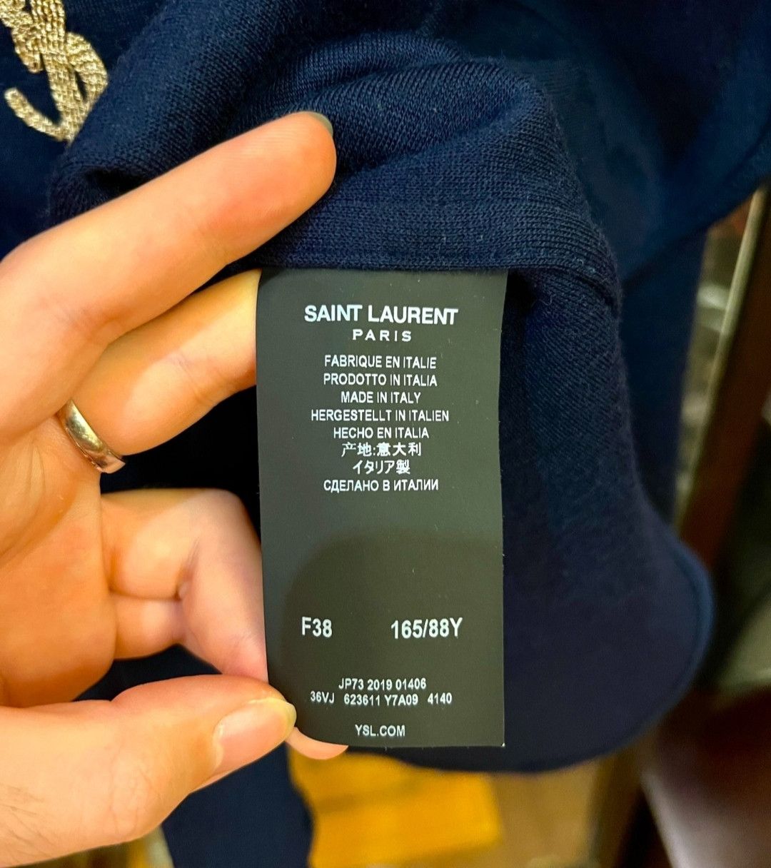 Saint Laurent Paris saint laurent Navy Blue Gold Line Logo Shirt Size US S / EU 44-46 / 1 - 5 Thumbnail