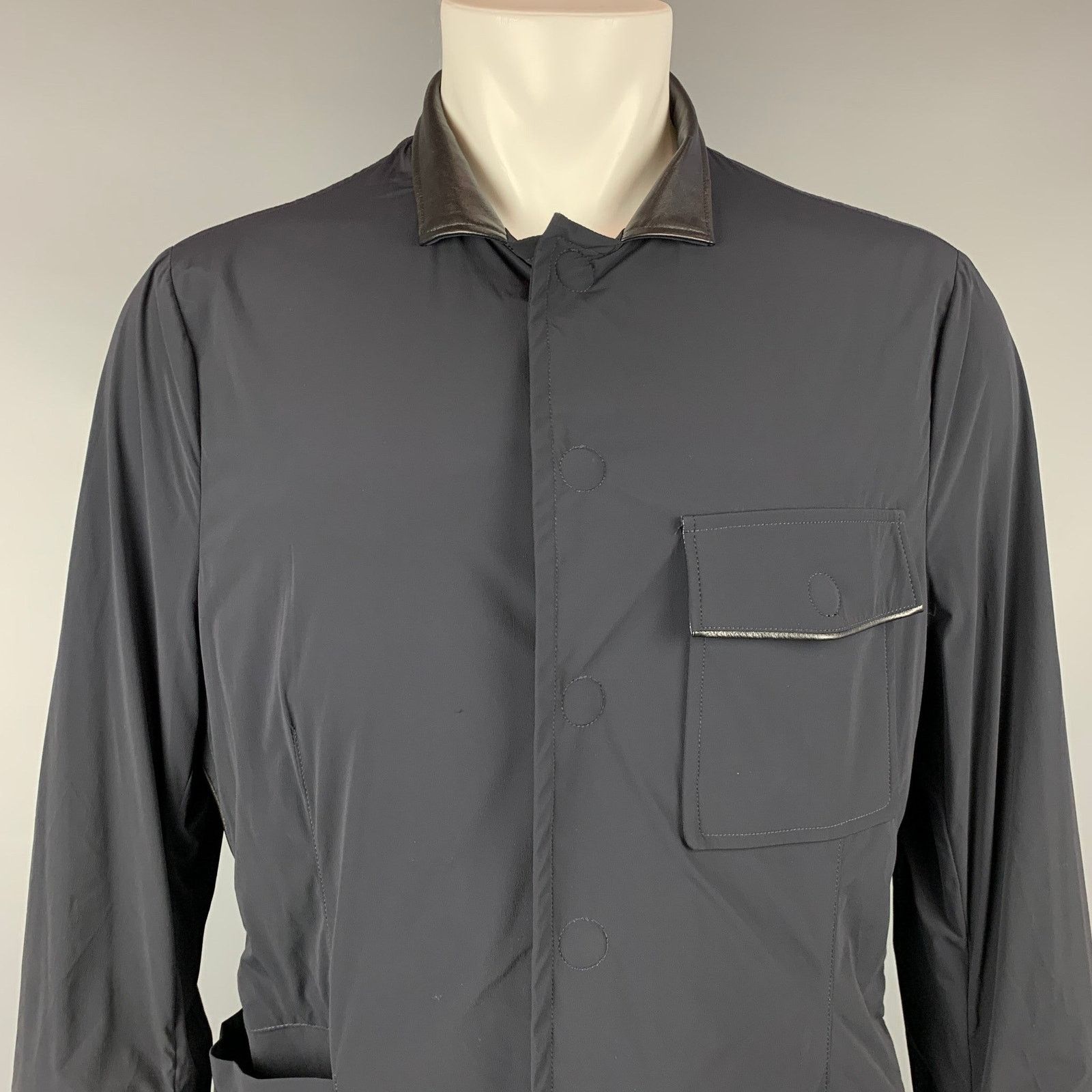 Giorgio Armani GIORGIO ARMANI Navy Nylon Blend Snaps Lightweight Jacket Size US L / EU 52-54 / 3 - 2 Thumbnail