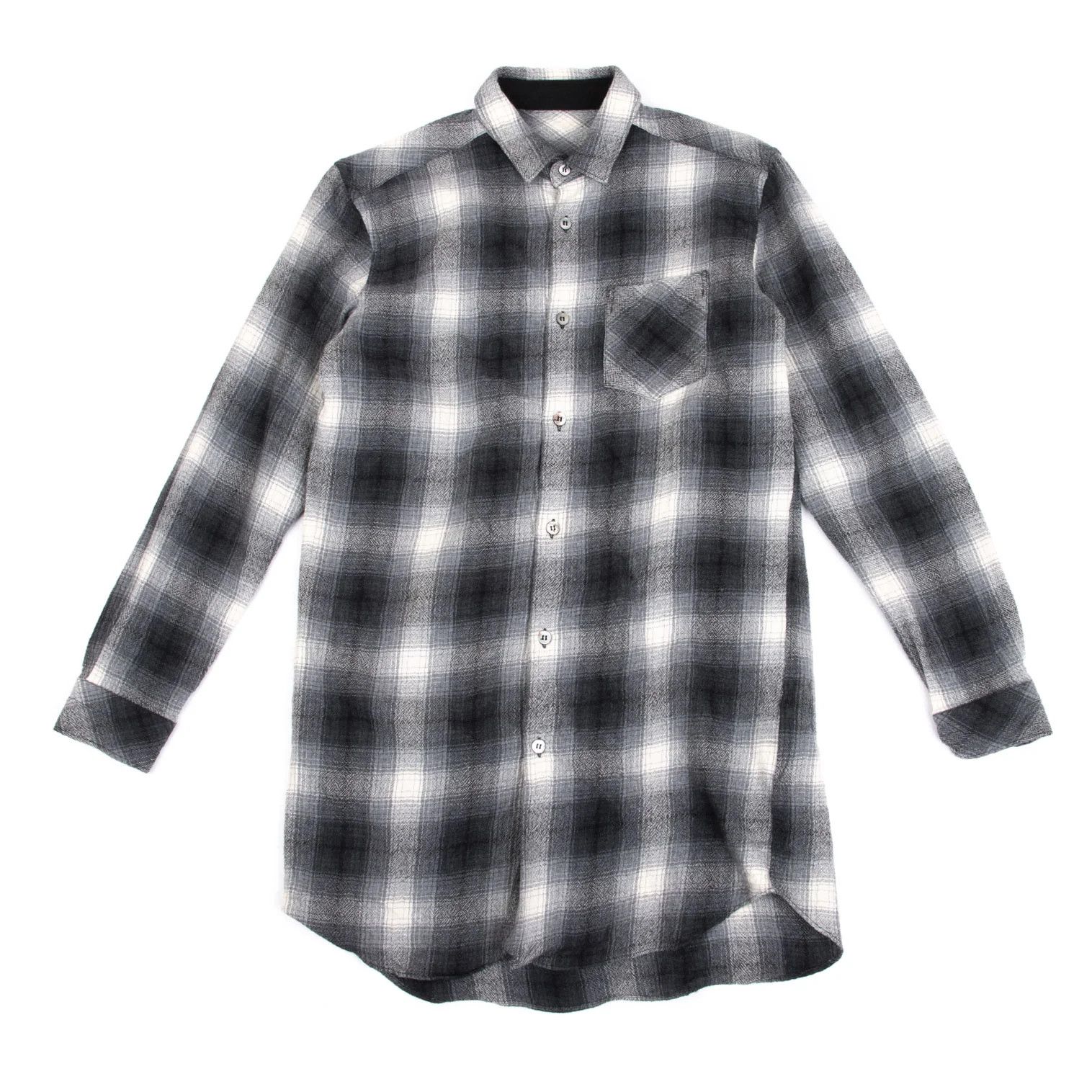 Ganryu Wool Ombre Check Flannel Shirt in Gray Off, Size S Size US S / EU 44-46 / 1 - 1 Thumbnail