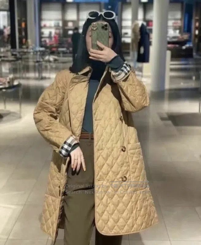 Burberry Burberry Women's Quilted Trench Coat in Khaki. Size L / US 10 / IT 46 - 2 Thumbnail