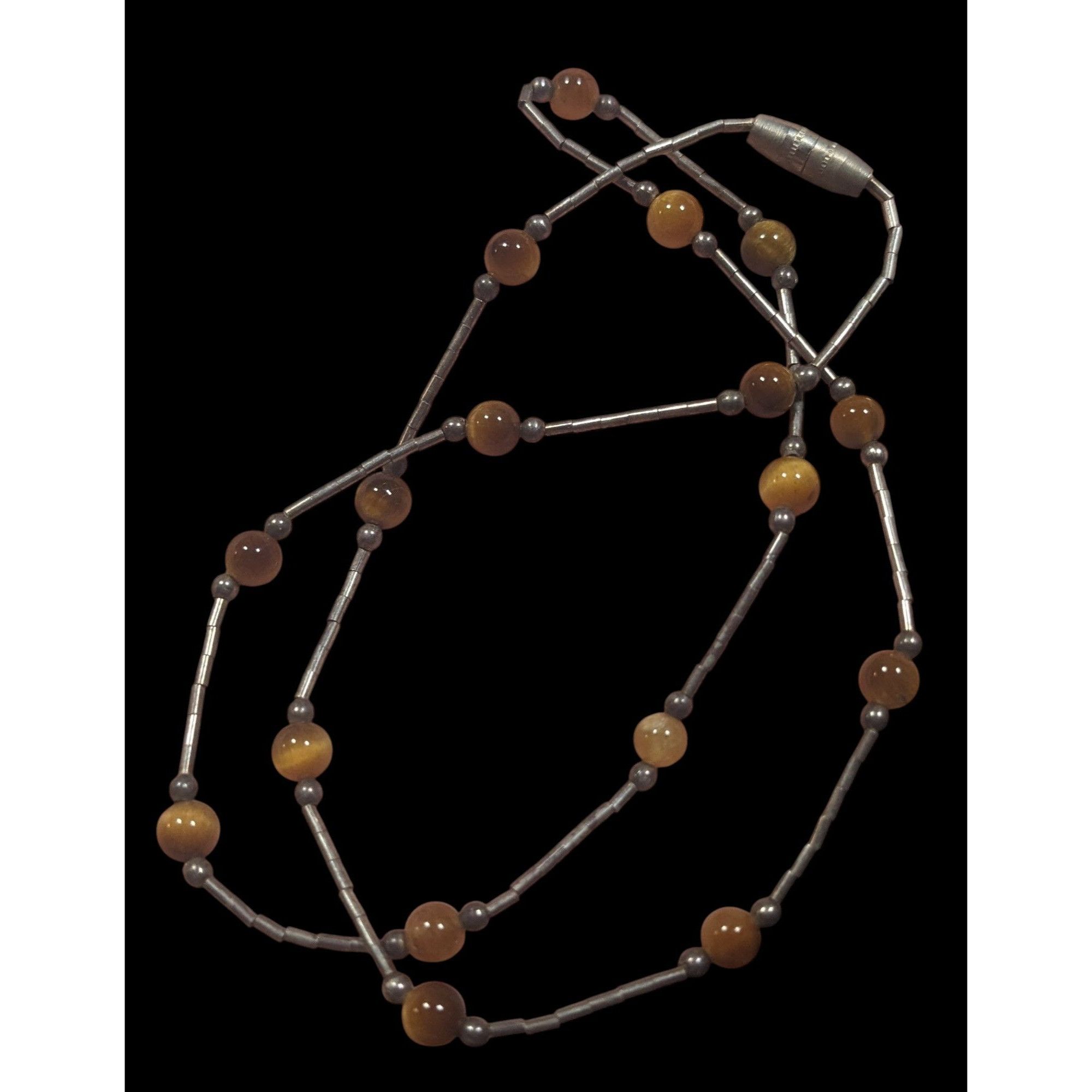 Other Tiger Eye Studded Silver Tone Tube Bead Necklace Size ONE SIZE - 3 Thumbnail