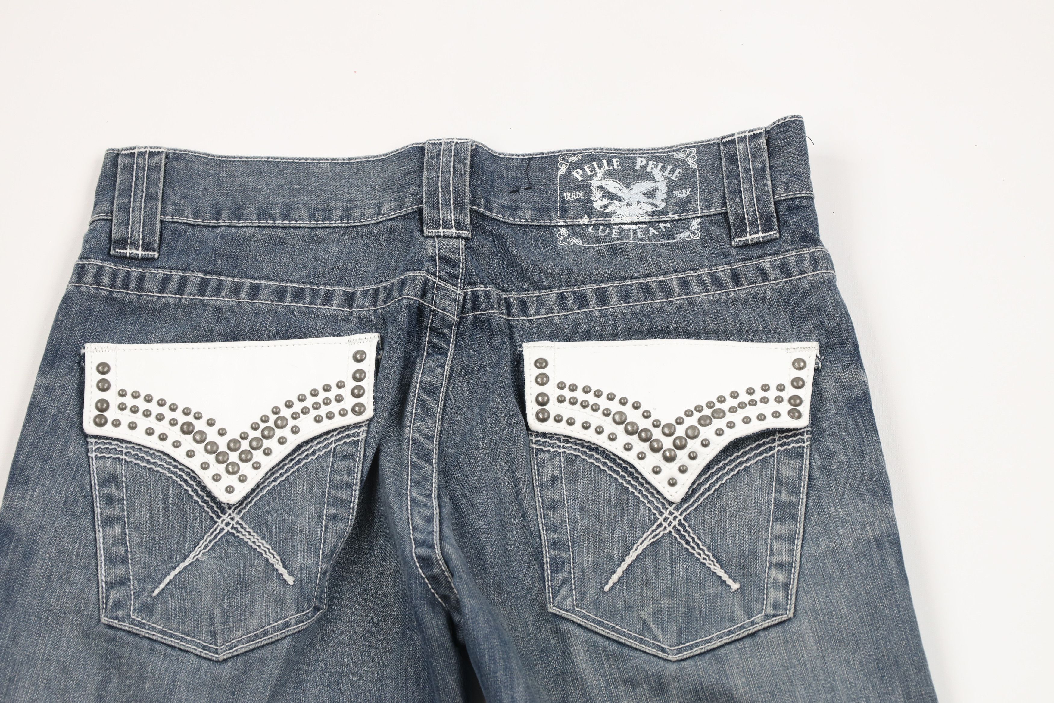 Pelle Pelle × Vintage Vintage Pelle Pelle Leather Trim Thick Stitch Denim Jeans Size US 32 / EU 48 - 9 Thumbnail